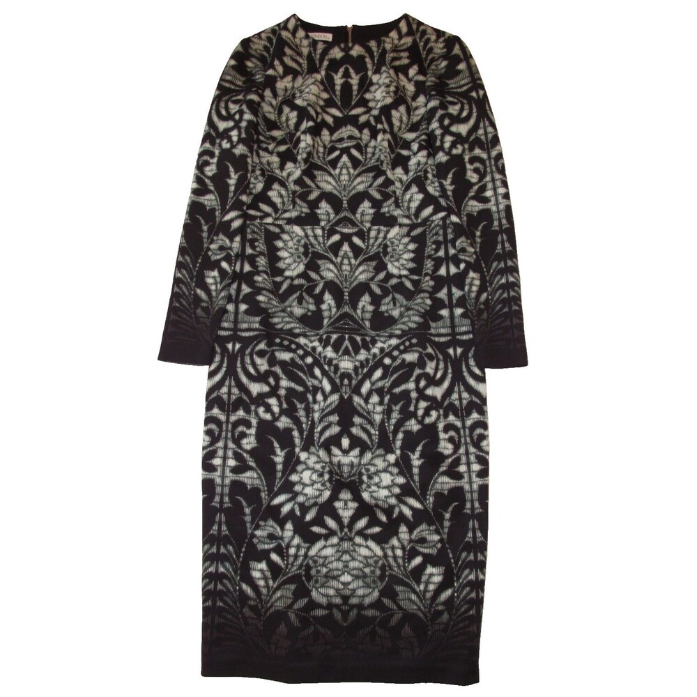 Maggy London Long Sleeve Geometric Print Jersey Sheath Dress Black/Green Size 2